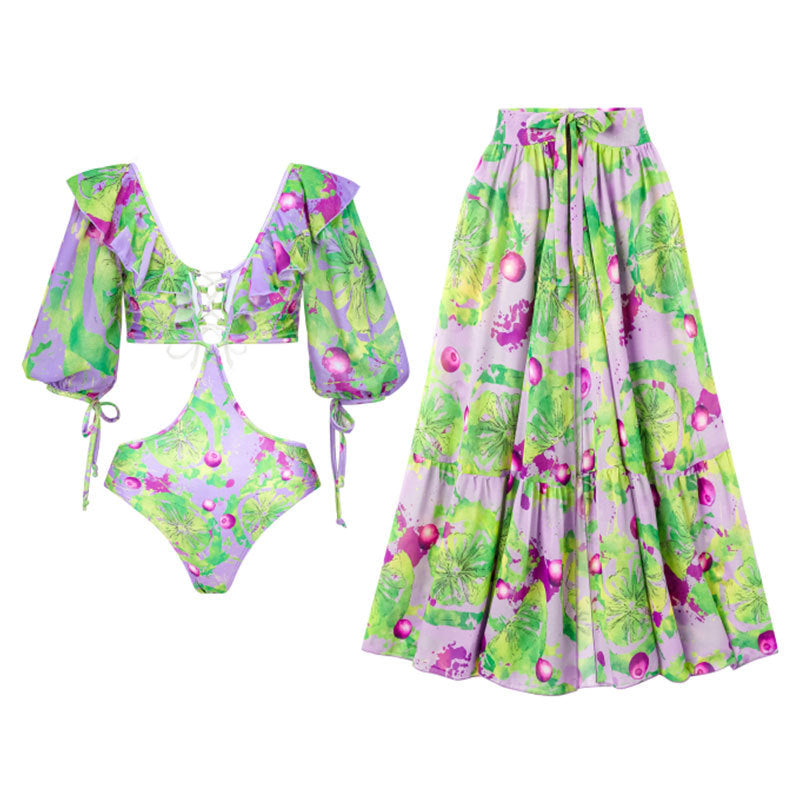 Push up Split Three Piece Sexy Spring Vacation Swimsuit Suit Printing Bella Mia